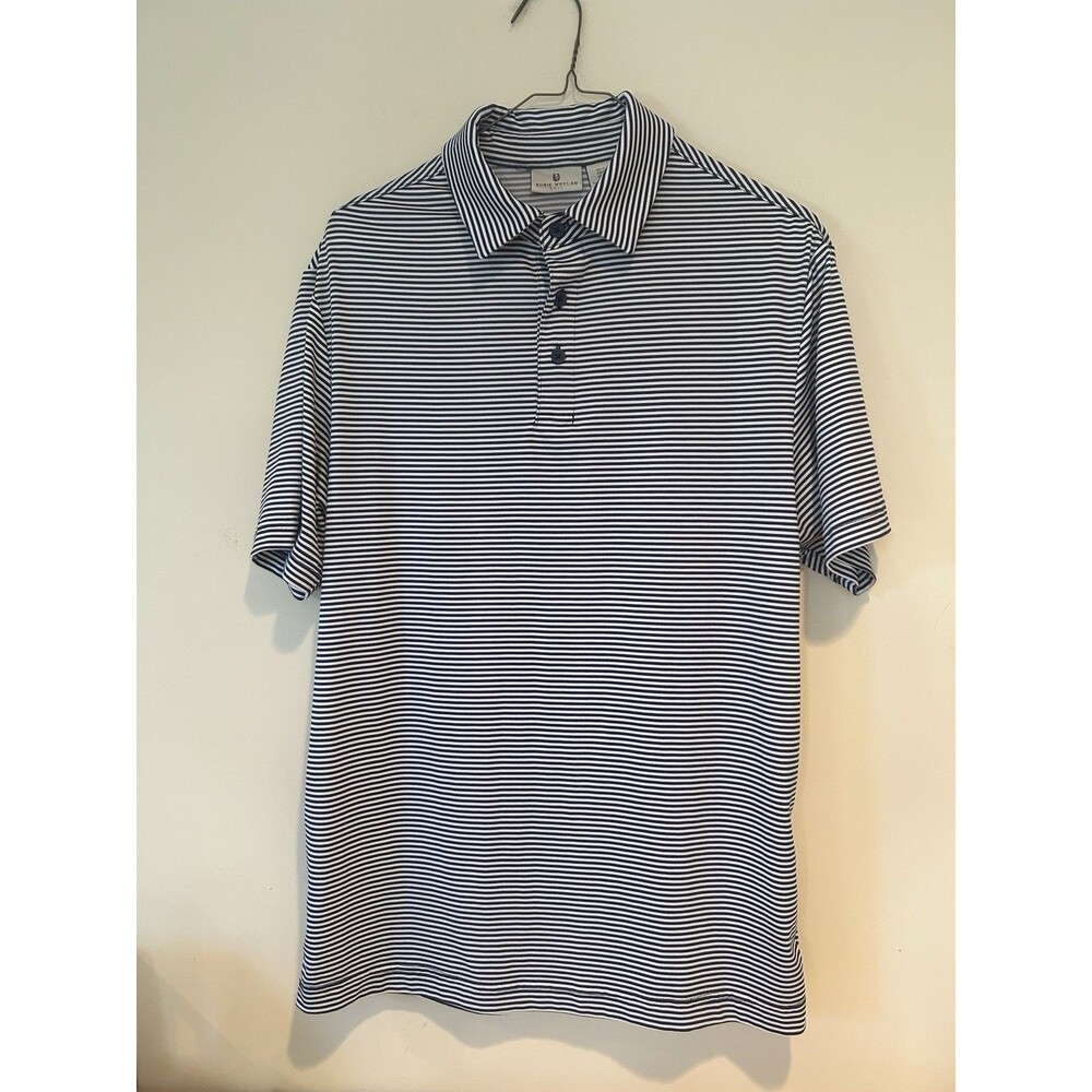 Rorie Whelan Mens Golf Polo S/S Performance Blue/White Stripe Size Small - EUC
